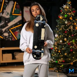 Minimalistisches geometrisches Schwarz-Gold-Skateb Skateboard