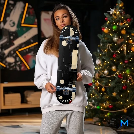 Minimalistisches geometrisches Schwarz-Gold-Skateb Skateboard