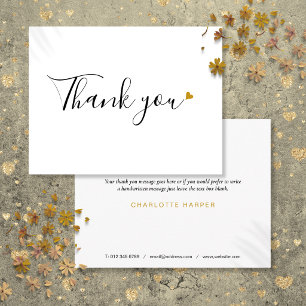 Minimalistisches Geschäft-Danke-Script Gold Herz Postkarte