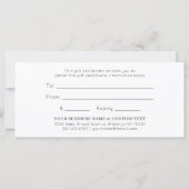 Minimalistisches Geschenkzertifikat für kleine Unt (Rückseite)