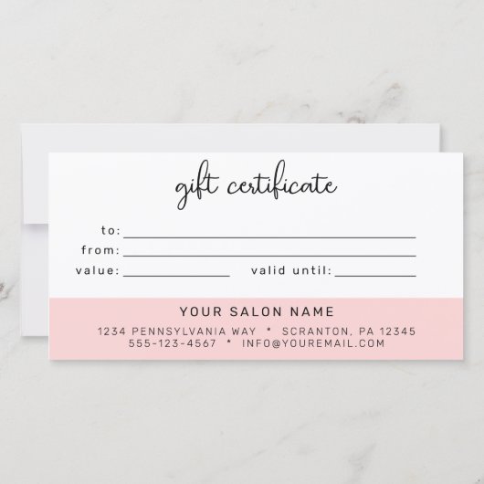 Minimalistisches Geschenkzertifikat für moderne Sk (Rückseite)