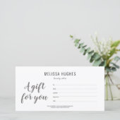 Minimalistisches Geschenkzertifikat für Schwarzwei (Stehend Vorderseite)