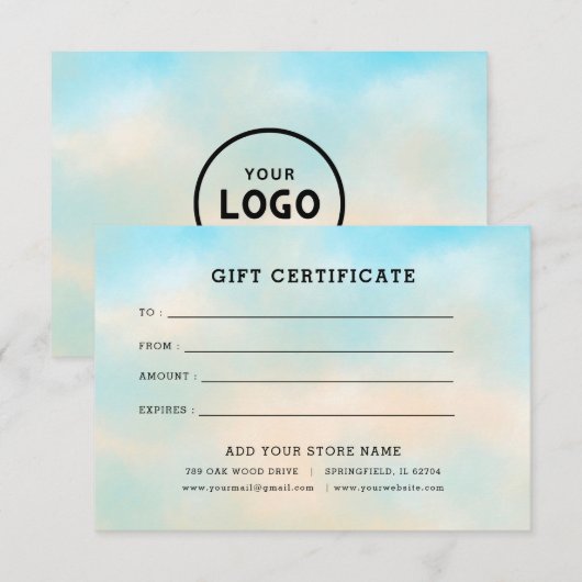 Minimalistisches Geschenkzertifikat mit Logo (Vorne/Hinten)