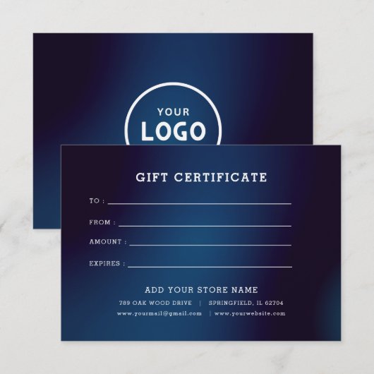 Minimalistisches Geschenkzertifikat mit Logo (Vorne/Hinten)