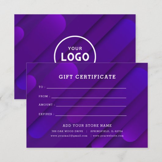 Minimalistisches Geschenkzertifikat mit Logo (Vorne/Hinten)