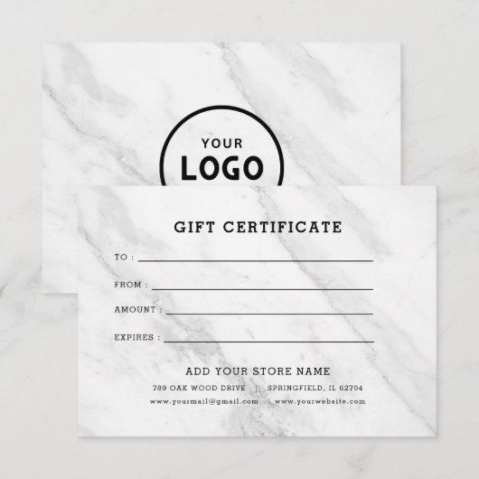Minimalistisches Geschenkzertifikat mit Logo (Vorne/Hinten)