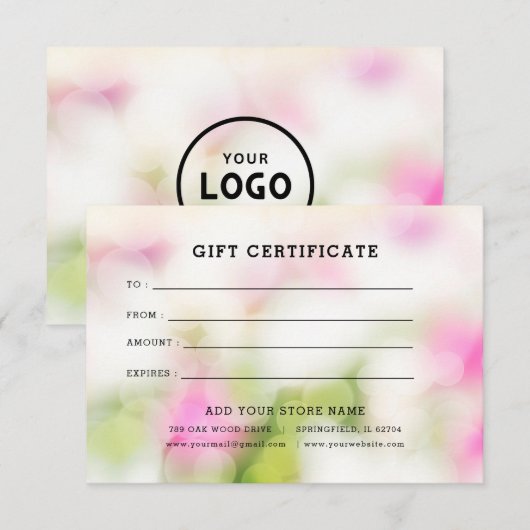 Minimalistisches Geschenkzertifikat mit Logo (Vorne/Hinten)