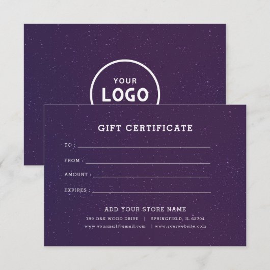 Minimalistisches Geschenkzertifikat mit Logo (Vorne/Hinten)