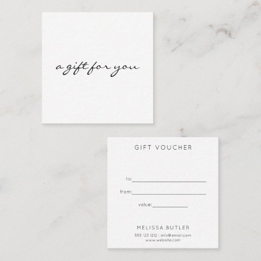 Minimalistisches Geschenkzeugnis Quadratische Visitenkarte (Vorne/Hinten)