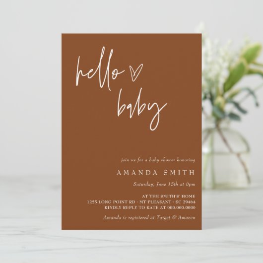 Minimalistisches Geschlecht Neutral Boho Hallo Bab Einladung (Stehend Vorderseite)