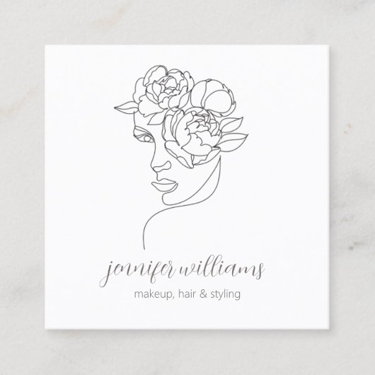 Minimalistisches Gesicht Beauty Logo Makeust Künst Quadratische Visitenkarte (Vorderseite)