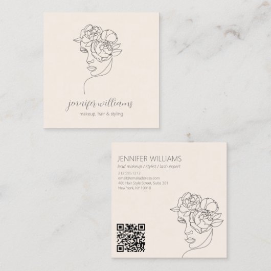 Minimalistisches Gesicht Beauty Logo Makeust Künst Quadratische Visitenkarte (Vorne/Hinten)