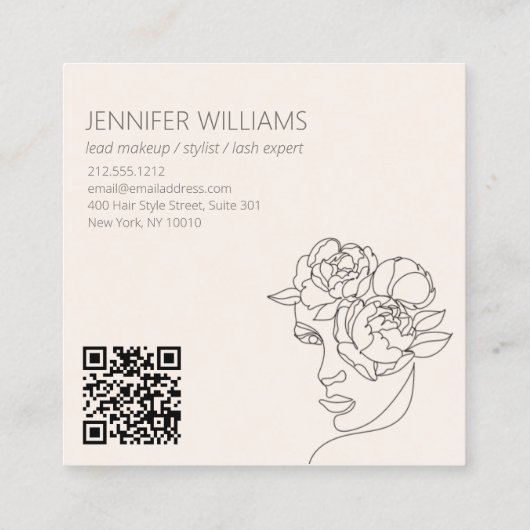 Minimalistisches Gesicht Beauty Logo Makeust Künst Quadratische Visitenkarte (Rückseite)