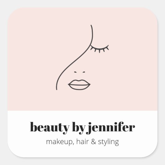 Minimalistisches Gesicht Beauty Logo Makeust Künst Quadratischer Aufkleber (Vorderseite)