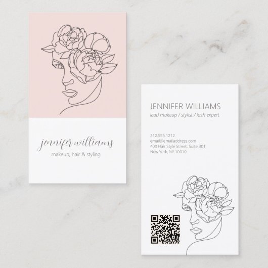 Minimalistisches Gesicht Beauty Logo Makeust Künst Visitenkarte (Vorne/Hinten)