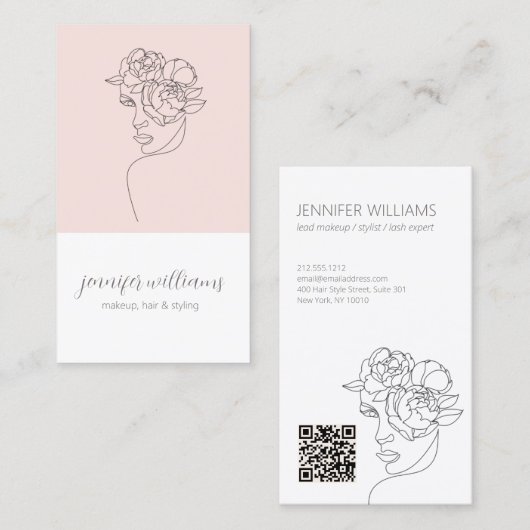 Minimalistisches Gesicht Beauty Logo Makeust Künst Visitenkarte (Vorne/Hinten)