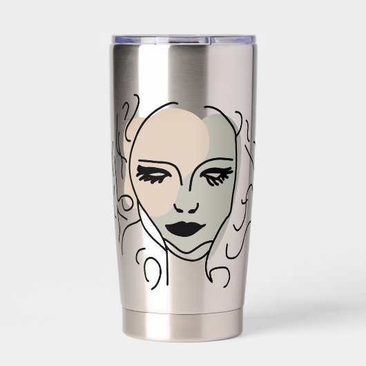 Minimalistisches Gesicht mit leiser Reflektion Thermobecher (Vorderseite)