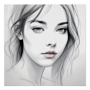 Minimalistisches Gesichtsbild eines jungen Mädchen Poster
