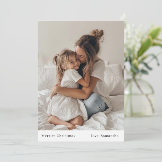 Minimalistisches Glück Weihnachten und Foto Weihna Einladung (Stehend Vorderseite)