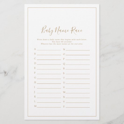 Minimalistisches Gold Baby Dusche Baby Name Race G (Vorderseite)