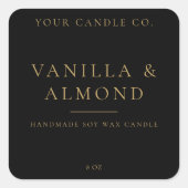 Minimalistisches Gold Black Candle Label Quadratischer Aufkleber (Vorderseite)