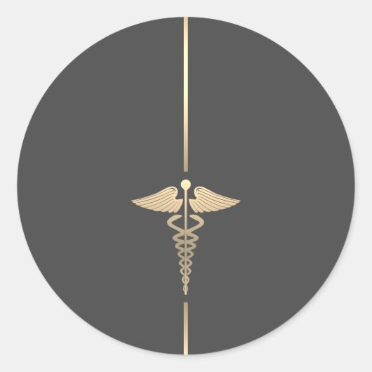 Minimalistisches Gold Caduceus Symbol Rundaufklebe Runder Aufkleber (Vorderseite)