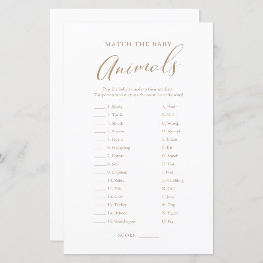 Minimalistisches Gold Calligraphy Baby Animal Matc (Vorne/Hinten)