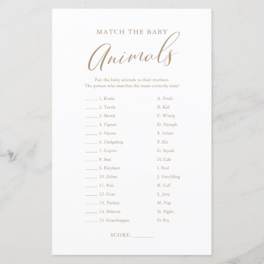 Minimalistisches Gold Calligraphy Baby Animal Matc (Vorderseite)