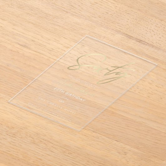 Minimalistisches Gold Elegant Script 60. Geburtsta Acryleinladungen (Ablage )
