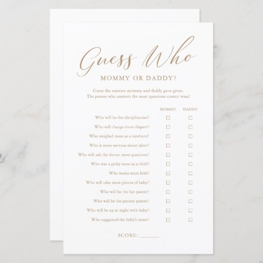 Minimalistisches Gold Guess Wer Mama oder Daddy Ga (Vorne/Hinten)