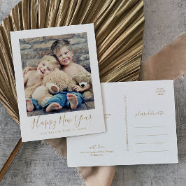 Minimalistisches Gold Happy New Year Portrait Foto Feiertagspostkarte