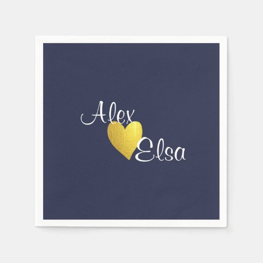 Minimalistisches Gold Heart Navy Blue Custom Weddi Serviette (Vorderseite)