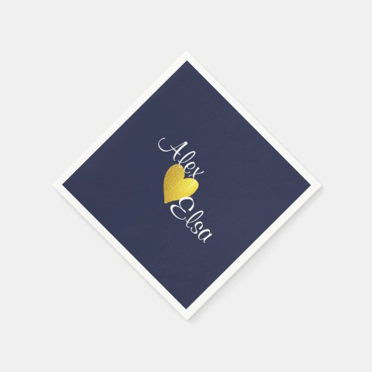 Minimalistisches Gold Heart Navy Blue Custom Weddi Serviette (Ecke)
