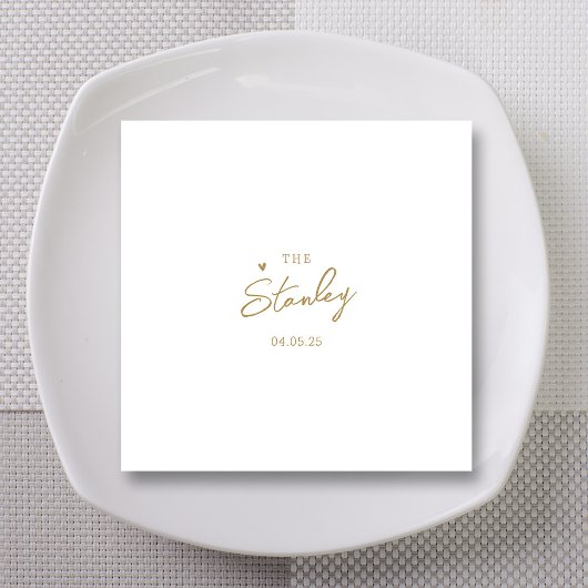 Minimalistisches Gold Heart Script mit Namen Weddi Serviette