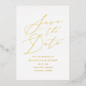Minimalistisches Gold-Kalligrafie-Foto Save the Da Folieneinladung (Vorderseite)