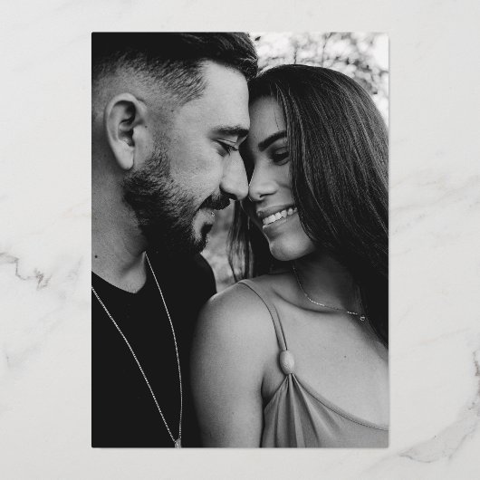 Minimalistisches Gold-Kalligrafie-Foto Save the Da Folieneinladung (Rückseite)