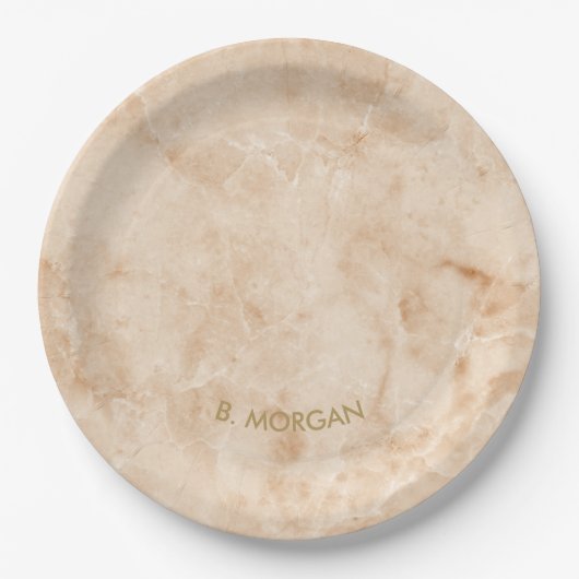 Minimalistisches Gold-Marmor-Monogramm Pappteller (Vorderseite)