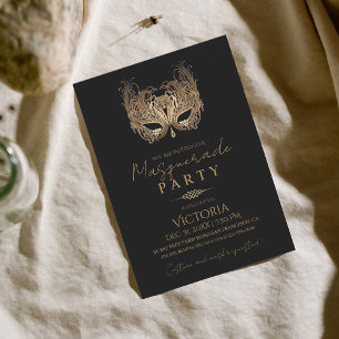 Minimalistisches Gold Masquerade Party Geburtstag Einladung