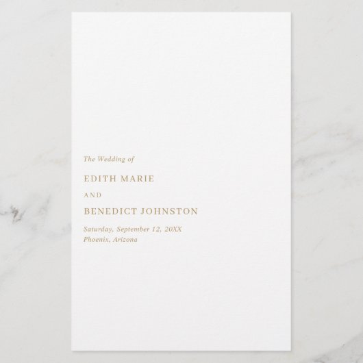 Minimalistisches Gold Modern Wedding Menu (Rückseite)