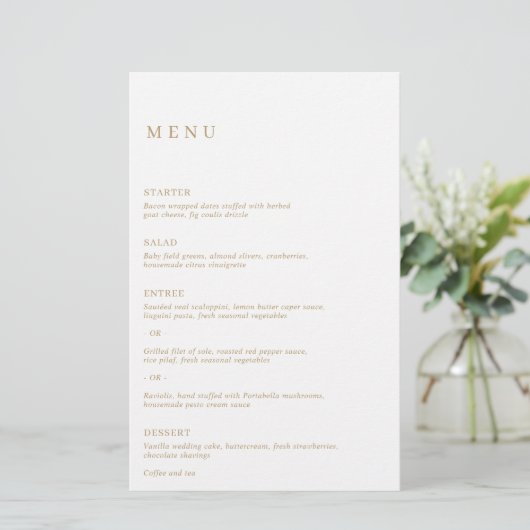Minimalistisches Gold Modern Wedding Menu (Stehend Vorderseite)