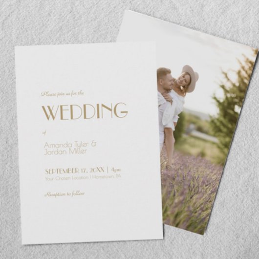 Minimalistisches Gold Modernes Art Deco Foto Hochz Einladung