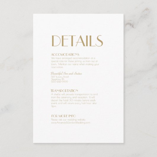 Minimalistisches Gold Modernes Art Déco Hochzeitsd Begleitkarte (Vorderseite)