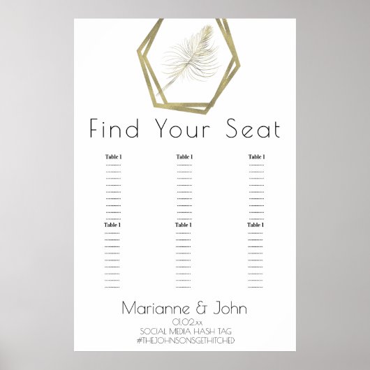 Minimalistisches Gold Palm Leaf Hochzeitsdiagramm Poster (Vorne)