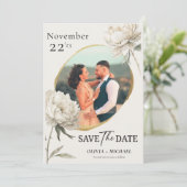Minimalistisches Gold-Peony-Foto Save the Date (Stehend Vorderseite)