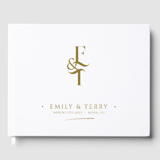Minimalistisches Gold Personalisiert Monogram Wedd Gästebuch (Vorderseite)
