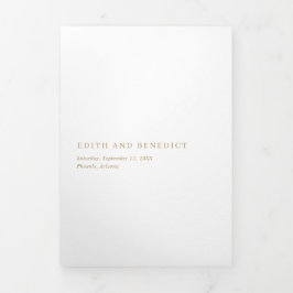 Minimalistisches Gold QR Code Foto Moderne Hochzei Dreifach Gefaltete Einladung