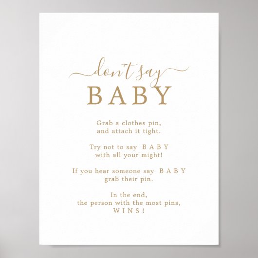 Minimalistisches Gold Say Baby Game Sign Poster (Vorne)