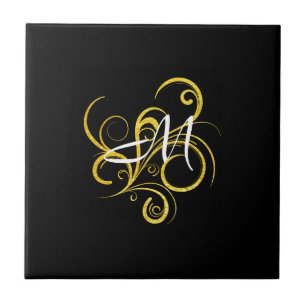 Minimalistisches Gold-Schwarz-Monogramm Fliese