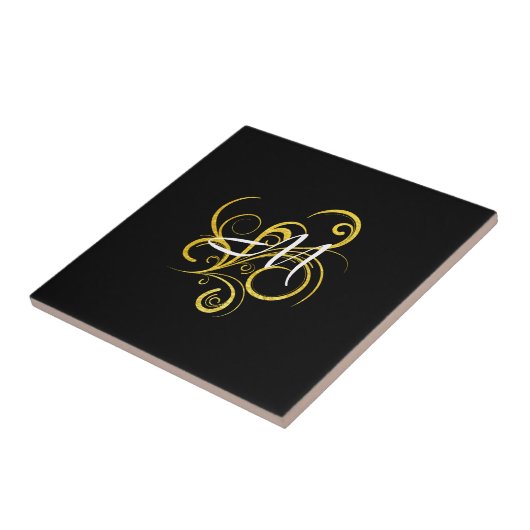 Minimalistisches Gold-Schwarz-Monogramm Fliese (Seite)