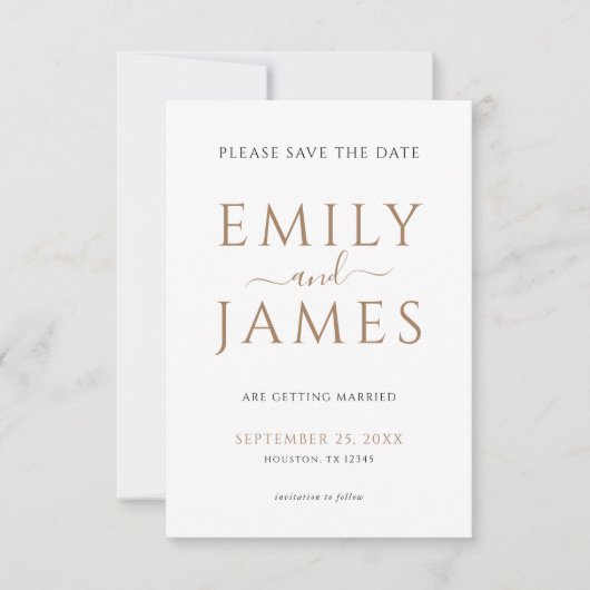 Minimalistisches Gold-Schwarz-Text-QR-Code-Hochzei Save The Date (Vorderseite)